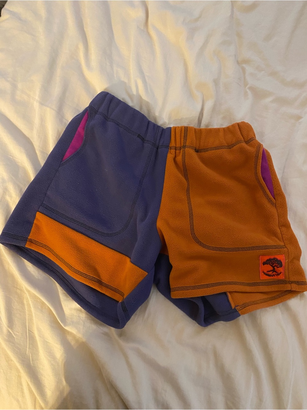 Handmade Two-Tone Purple and Orange Fleece Shorts